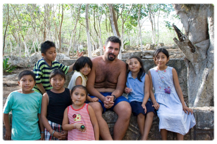 Cancun Manny with kids from town of Dzitnup by Valladolid Merida